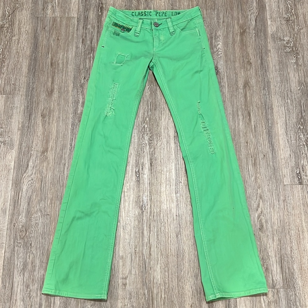 Classic Pepe London Jean Green distressed Studded Jeans - Picture 2 of 16